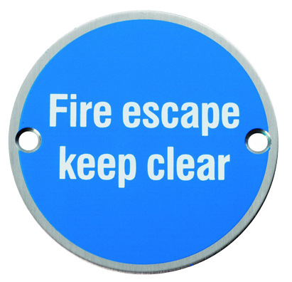 Eurospec Fire Escape Keep Clear Sign, Polished Stainless Steel Or Satin Stainless Steel Finish