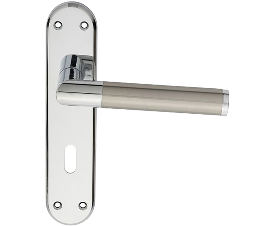 Serozzetta Scope Door Handles On Backplate, Dual Finish Polished Chrome & Satin Nickel  (sold In Pairs)