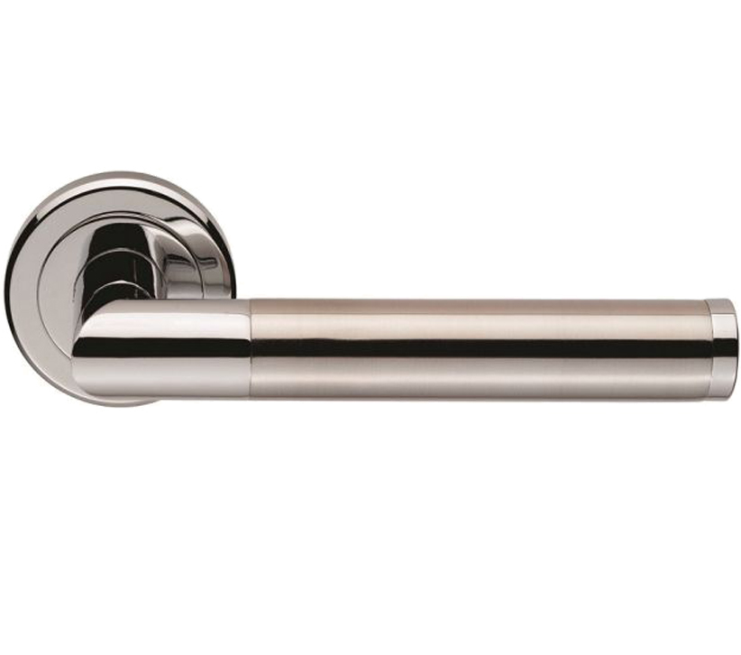 Serozzetta Trend Door Handles On Round Rose, Dual Finish Polished Chrome & Satin Nickel –   (sold In Pairs)