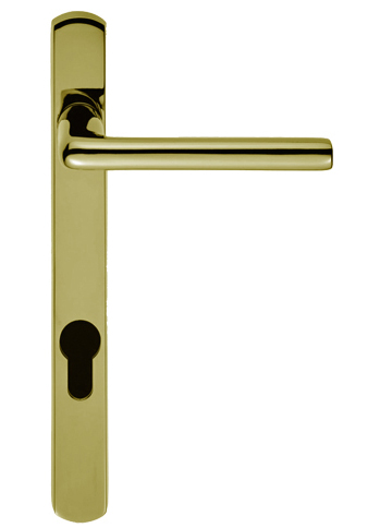 Rosa Narrow Plate, 92mm C/c, Euro Lock, Pvd Stainless Brass Door Handles (sold In Pairs)