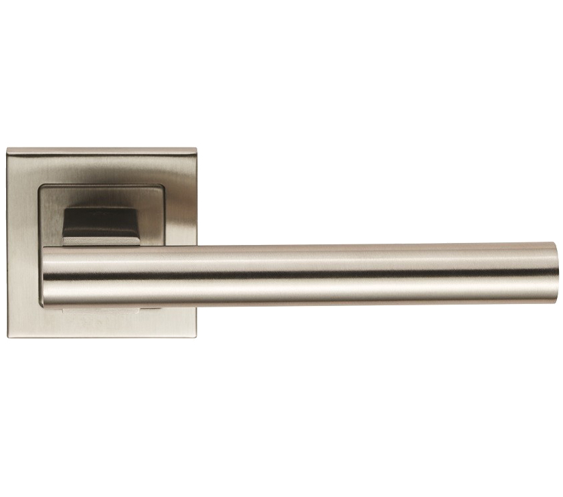 Eurospec Times T-bar Door Handles On Square Rose – Grade 304 Satin Stainless Steel