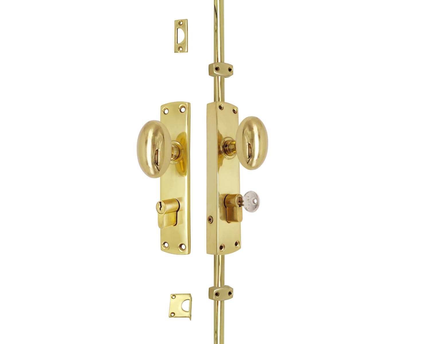 Oval Knob Locking Door Espagnolette/cremone Bolt Upto 8.5′-polished Brass Lacquered