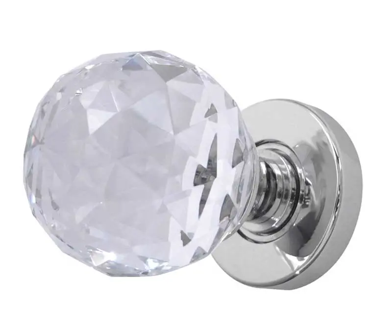 Faceted Glass Mortice Door Knob Polished Chrome