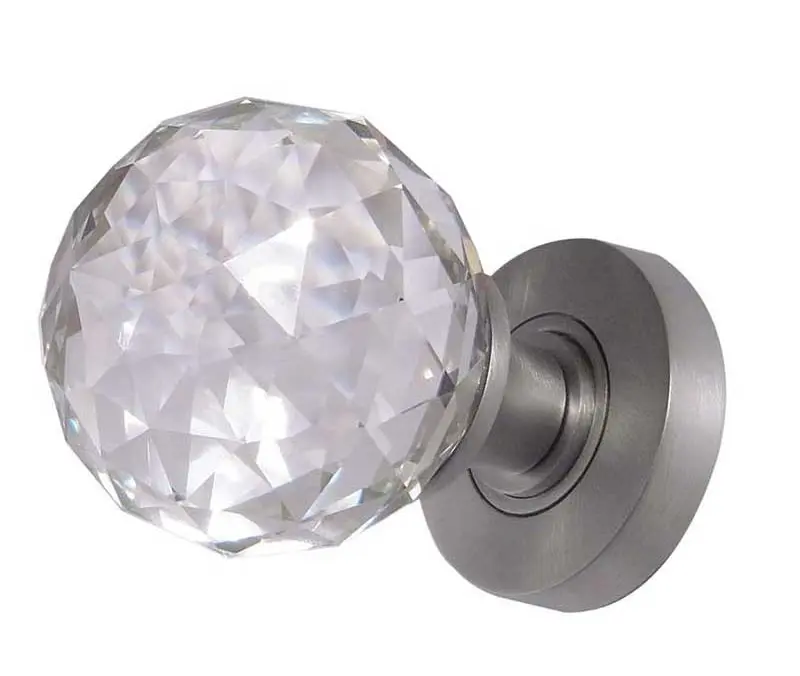 Faceted Glass Mortice Door Knob Satin Chrome