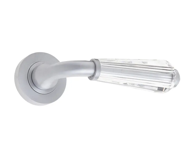 Fluted Door Handle On Rose Glass/satin Chrome