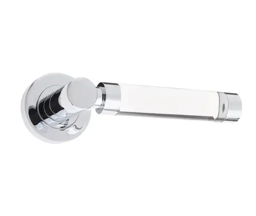 Milo Door Handle on Rose Plain Glass/Polished Chrome