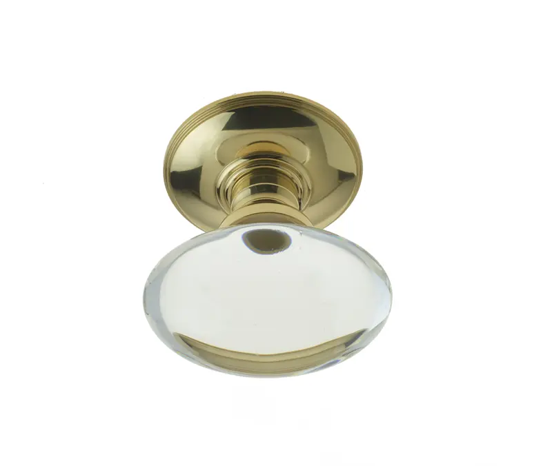 Oval Glass Mortice Door Knob Polished Brass