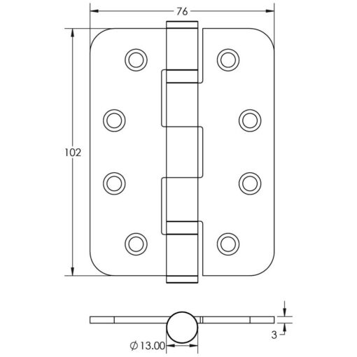 102x76x2.7mm SC Grade 11 steel radius ball bearing hinge - Image 2