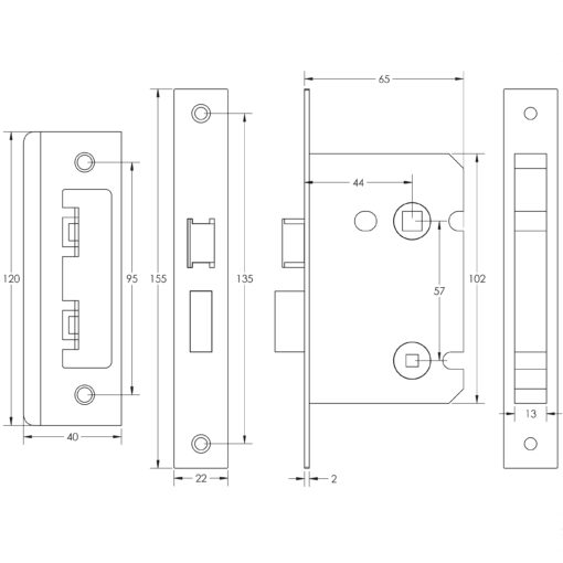 63mm AB bathroom lock square forend - Image 2