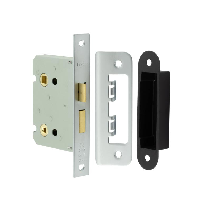 76mm Sn Bathroom Lock Square Forend & Radiused Strike Plate