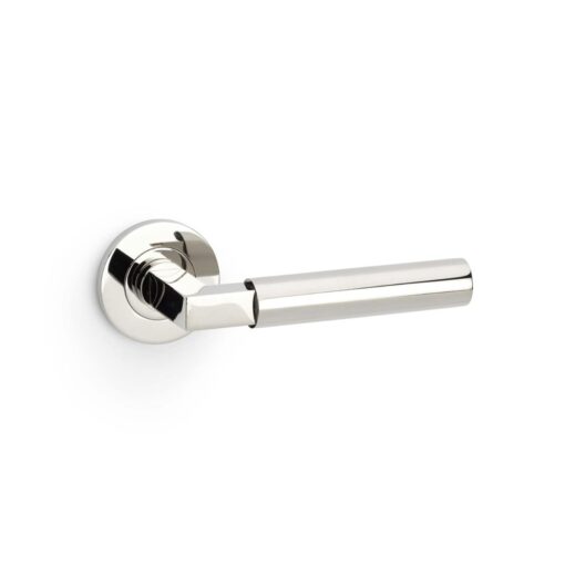 Alexander And Wilks Hurricane Door Handle Plain On Round Rose Pol Nickel Pvd AW201PNPVD