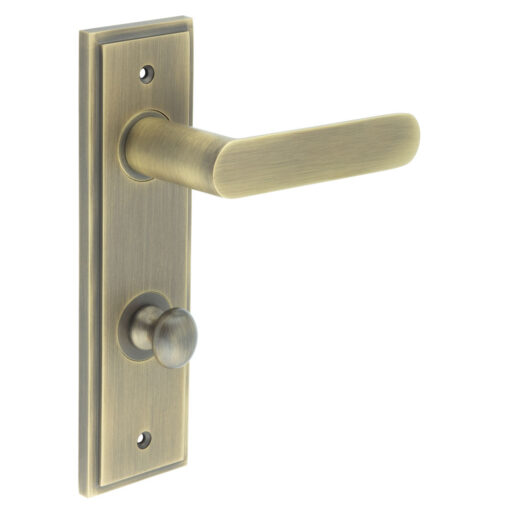 Kensington Door Handle Din Bathroom Backplate Antique Brass & Turn & Release