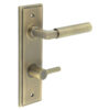 Westminster Door Handle Din Bathroom Backplate Antique Brass & Turn & Release