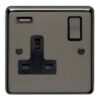 Eurolite Ecbn1Usbbnb 1 Gang 13Amp Switched Socket With 2.1 Amp Usb Outlet Concealed Black Nickel Plate Matching Rocker Black Trim