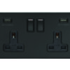 Eurolite Mb2Usbb 2 Gang 13Amp Switched Socket With Combined 4.8 Amp Usb Outlets Round Edge Matt Black Plate Black Rockers