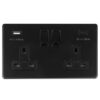 Eurolite Concealed 3mm 2 Gang 13Amp Switched Socket With Usb C Matt Black - Matt Black