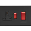 Eurolite Ecmb45Aswasb 45Amp Dp Cooker Switch With 13Amp Socket Flat Concealed Matt Black Plate Red Rockers