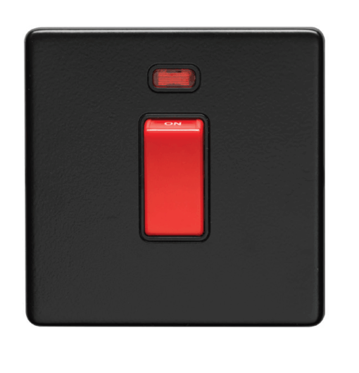 Eurolite Ecmb45Aswnb 2 Gang 45Amp Dp Switch With Neon Flat Concealed Matt Black Plate Red Rocker