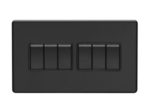 Eurolite Ecmb6Swb 6 Gang 10Amp 2Way Switch Flat Concealed Matt Black Plate Black Rockers