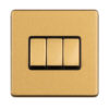 Eurolite Sb3Sw 3 Gang 10Amp 2Way Switch Round Edge Satin Brass Plate Polished Brass Rockers