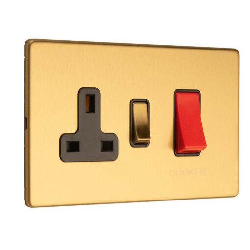 Eurolite Concealed 3mm 45Amp Cooker Switch With Socket - Satin Brass