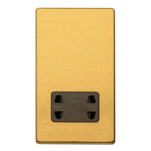 Eurolite Concealed 3mm 2 Gang Shaver Socket - Satin Brass