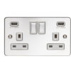 Eurolite Pss2Usbpsw 2 Gang 13Amp Sw Socket With Comb 3.1Ampusb Outlets Round Edge Polished Stainless Steel Plate Match Rockers White Trim