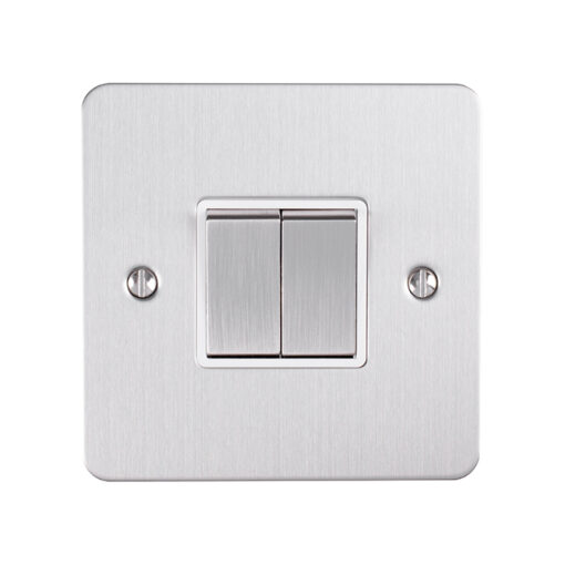 Eurolite Efsss2Swssw 2 Gang 10Amp 2Way Switch Enhance Flat Satin Stainless Steel Plate Matching Rockers White Trim