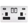 Eurolite Efsss2Usbssb 2 Gang 13Amp Socket With Comb3.1 Amp Usb Outlets Round Edge Enhance Flat Satin S/Steel Plate Match Rockers Black Trim