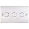 Eurolite Efsss3Dled 3 Gang Led Push On Off 2Way Dimmer Switch Enhance Flat Satin Stainless Steel Plate Matching Knobs