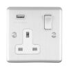 Eurolite En1Usbssw 1 Gang 13Amp Switched Socket With 2.1 Amp Usb Outlet Satin Enhance Range White Trim