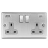 Eurolite Enhance Decorative 2 Gang 13Amp Switched Socket With Usb C Stainless Steel - Satin Stainless