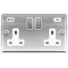 Eurolite Enhance Decorative 2 Gang 13Amp Switched Socket With Usb C Stainless Steel - Satin Stainless