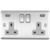 Eurolite En2Usbssg 2 Gang 13Amp Switched Socket With Comb 3.1 Amp Usb Outlets Satin Enhance Range Grey Trim