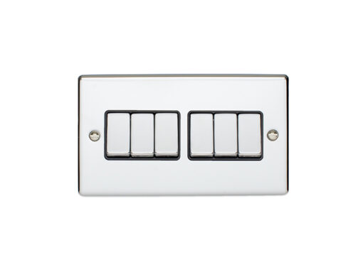 Eurolite En6Swpcb 6 Gang 10Amp 2Way Switch Polished Chrome Enhance Range Black Trim