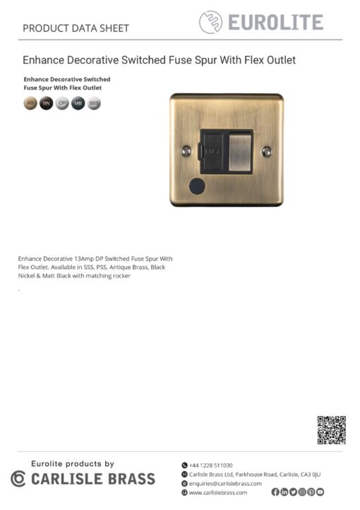 Eurolite Enswffossg 13Amp Dp Switched Fuse Spur With Flex Outlet Satin Enhance Range Grey Trim