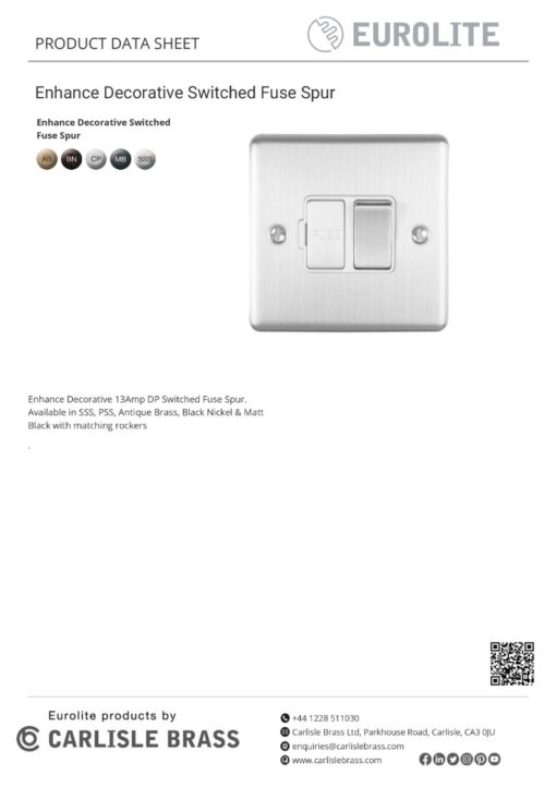 Eurolite Enswfmbb 13Amp Dp Switched Fuse Spur Matt Black Enhance Range Black Trim
