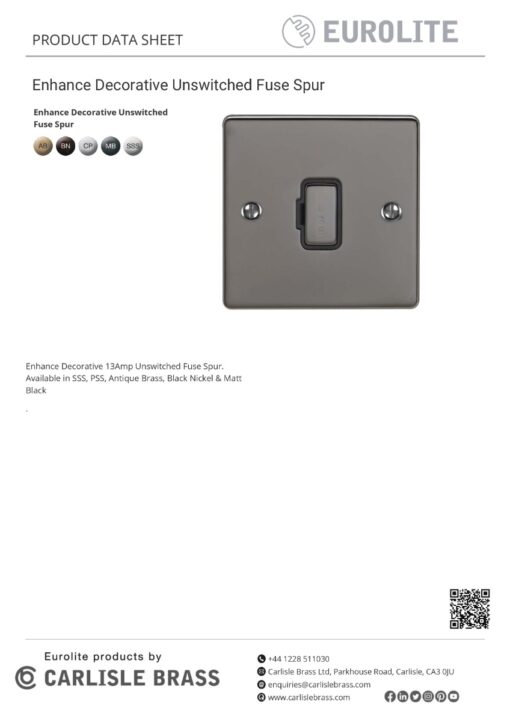 Eurolite Enuswfmbb 13Amp Unswitched Fuse Spur Matt Black Enhance Range Black Trim