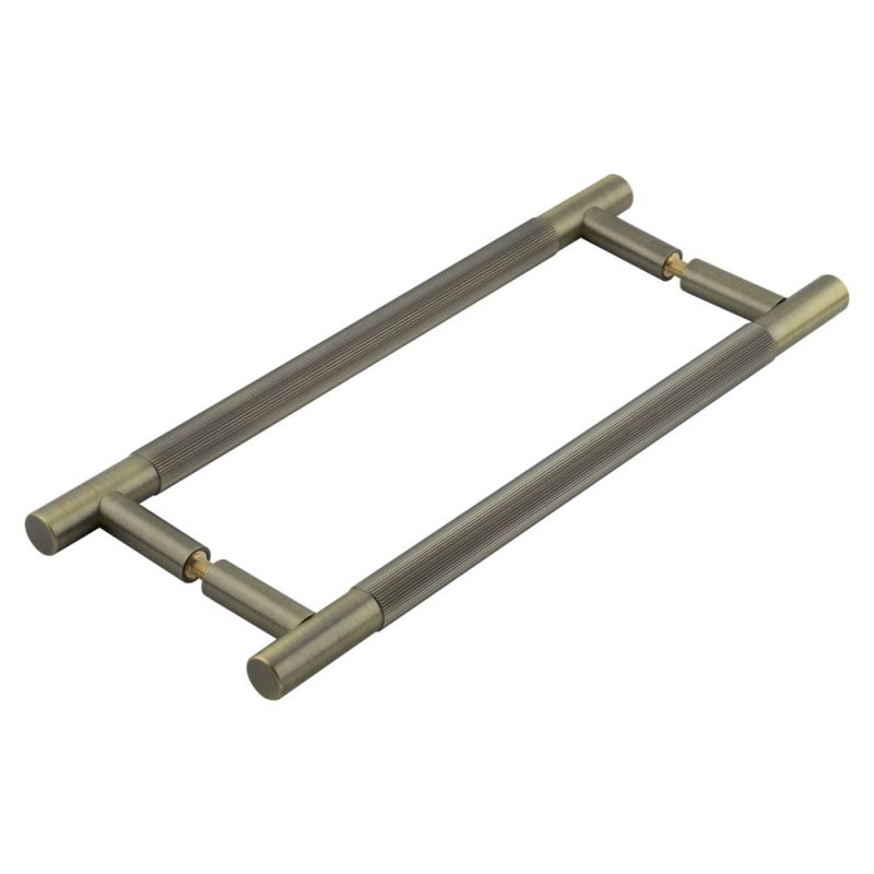 Venice Linear Knurled 300x19mm Antique Brass Pull Handle Back to Back 6 Venice Linear Knurled 300x19mm Antique Brass Pull Handle Back to Back