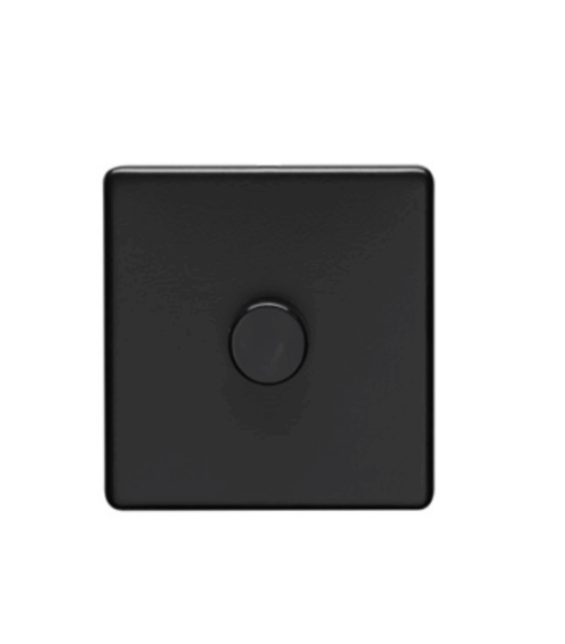 Eurolite Mb1D400 1 Gang 400W Push On Off 2Way Dimmer Switch Round Edge Matt Black Plate Black Nickel Knob