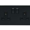 Eurolite 2 Gang 13Amp DP Switched Socket Round Edge Matt Black Plate White Rockers