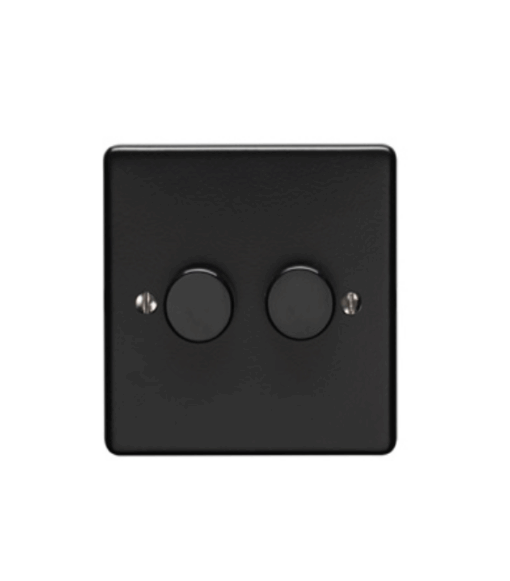 Eurolite Mb2Dled 2 Gang Led Push On Off 2Way Dimmer Switch Round Edge Matt Black Plate Black Nickel Knobs