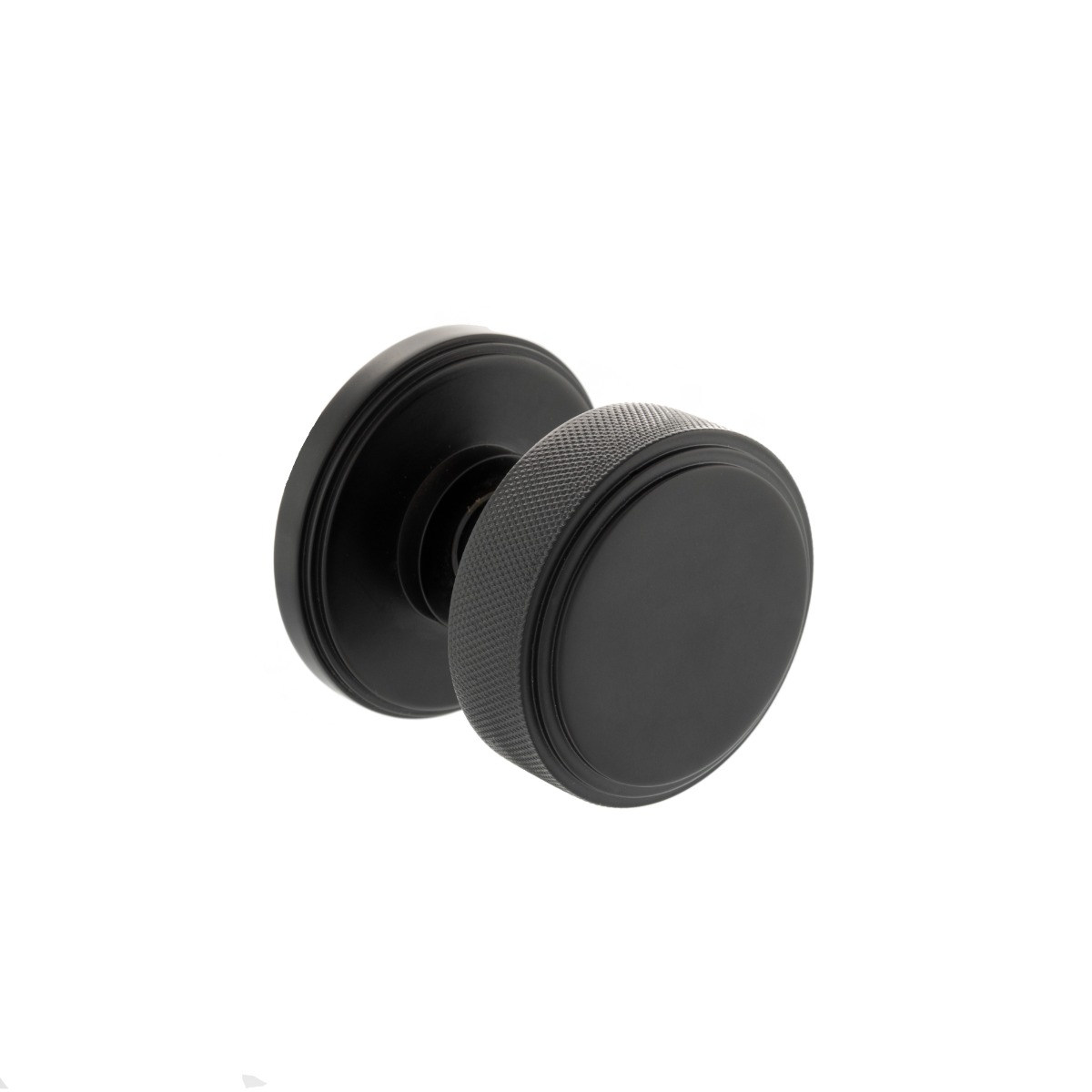 Millhouse Brass Harrison Solid Brass Knurled Mortice Knob on Concealed Fix Rose - Matt Black MH450KSMKMB