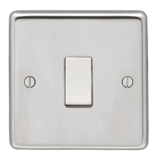 Eurolite Sss20Asw 1 Gang 20Amp Dp Switch Round Edge Satin Stainless Steel Plate Matching Rocker