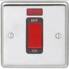 Eurolite Pss45Aswnsb 45Amp Dp Cooker Switch With Neon Single Round Edge Polished Stainless Steel Plate Red Rocker Black Trim