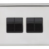 Eurolite Pss4Swb 4 Gang 10Amp 2Way Switch Round Edge Polished Stainless Steel Plate Black Rockers