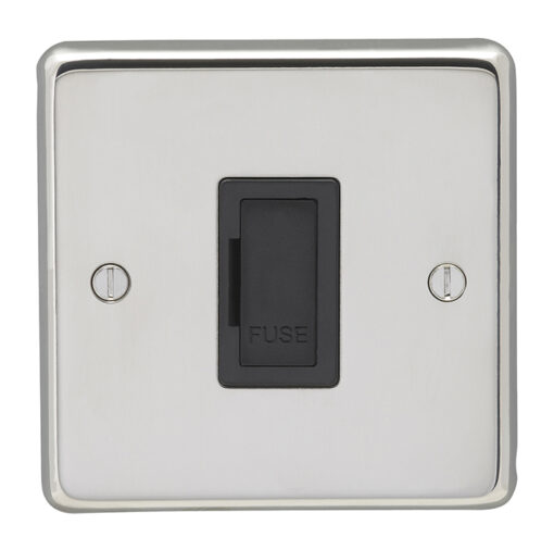 Eurolite Pssuswfb 13Amp Unswitched Fuse Spur Round Edge Polished Stainless Steel Plate Black Interior