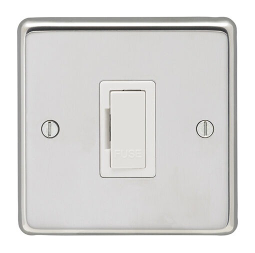 Eurolite Pssuswfw 13Amp Unswitched Fuse Spur Round Edge Polished Stainless Steel Plate White Interior