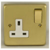 Eurolite Sb1Sopbw 1 Gang 13Amp Dp Switched Socket Round Edge Satin Brass Plate Polished Brass Rocker White Trim