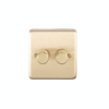 Eurolite Sb2Dled 2 Gang Led Push On Off 2Way Dimmer Round Edge Satin Brass Plate Polished Brass Knobs